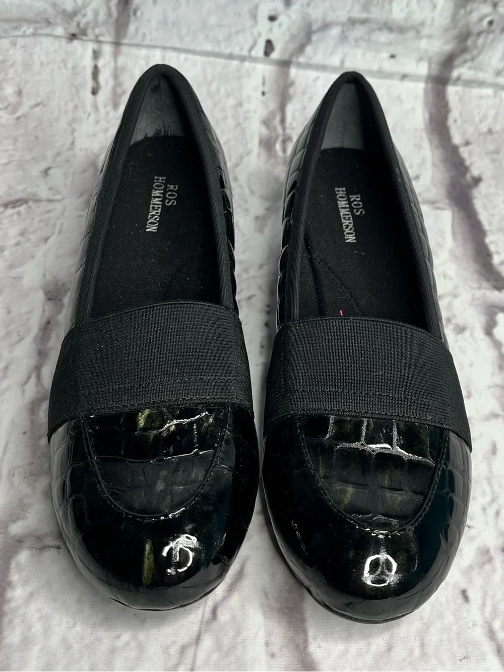 ROS HOMMERSON Erica Women's Black Patent Croc-Textured Wedge Loafers size 6.5